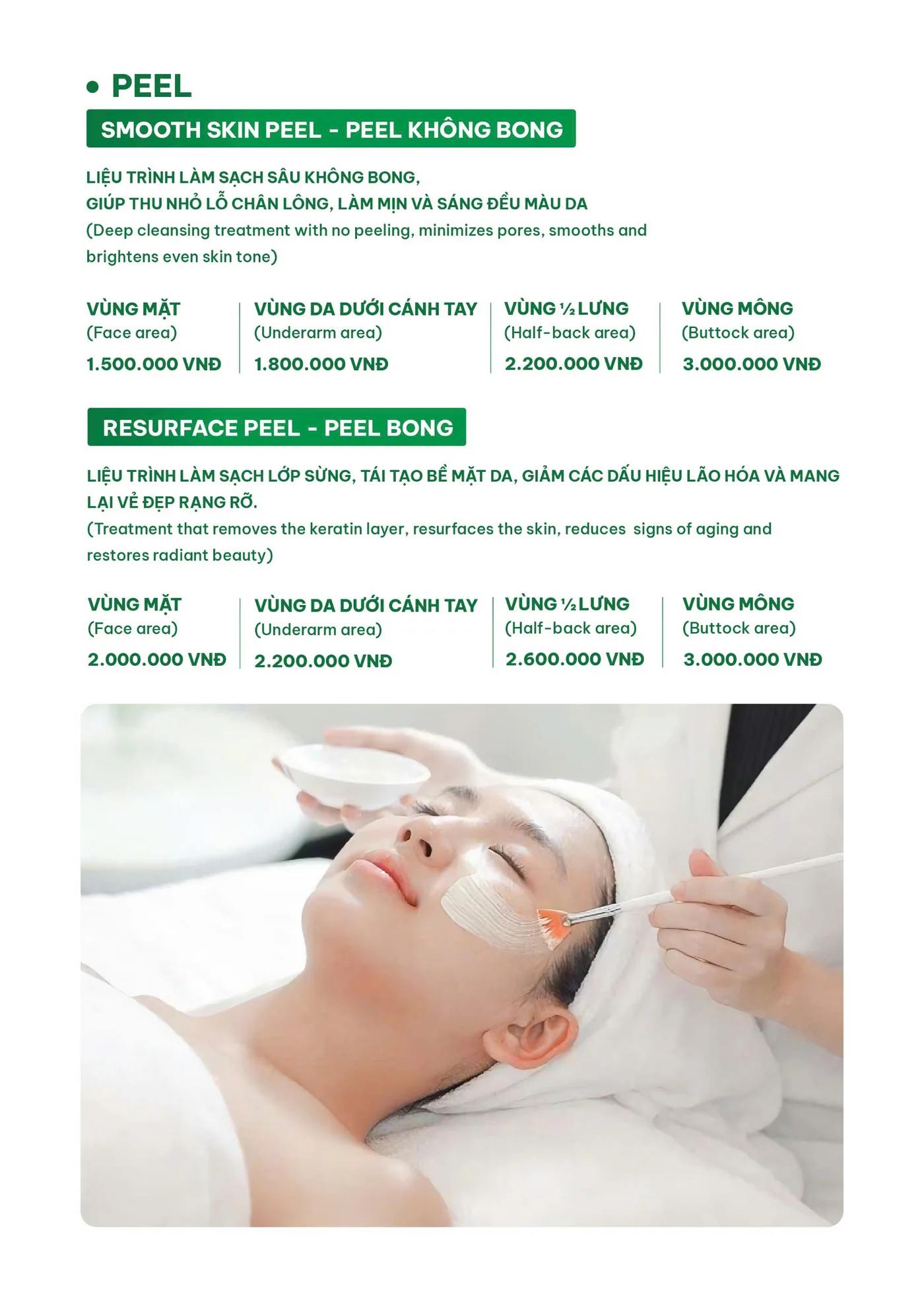 Bảng giá peel da body và mặt An Mộc Spa Đống Đa Hà Nội