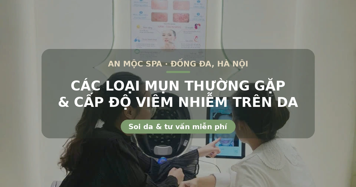 Chuyên viên An Mộc Spa soi da và chăm sóc da mụn cho khách tại Đống Đa, Hà Nội