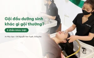 Kỹ thuật viên An Mộc Spa massage da đầu khi gội đầu dưỡng sinh tại Đống Đa, Hà Nội