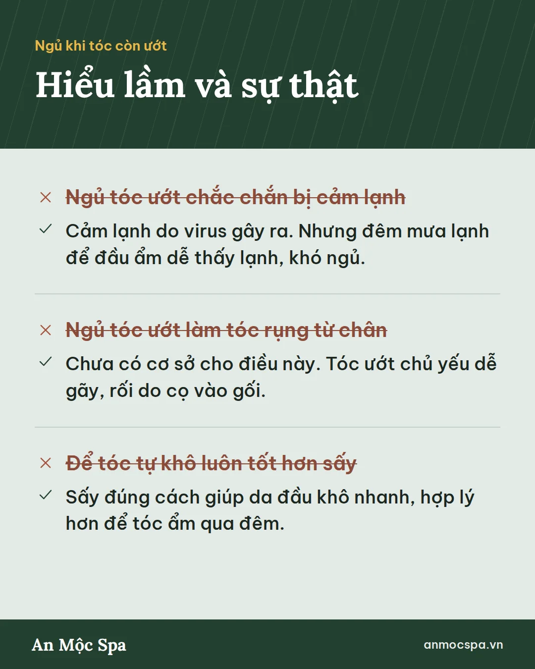 Hiểu lầm và sự thật khi ngủ khi tóc còn ướt