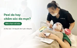 Peel da hay chăm sóc da mụn — kỹ thuật viên An Mộc Spa đắp mặt nạ phục hồi cho khách tại Đống Đa, Hà Nội
